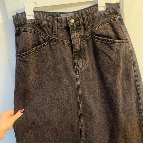 Free People We The Free Come As You Are Black Denim Jean Maxi Skirt Size 12 - Picture 7 of 7